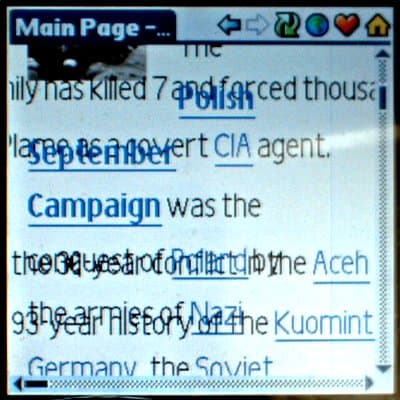 Wikipedia on Tungsten C with PalmSource Web Browser 2.0